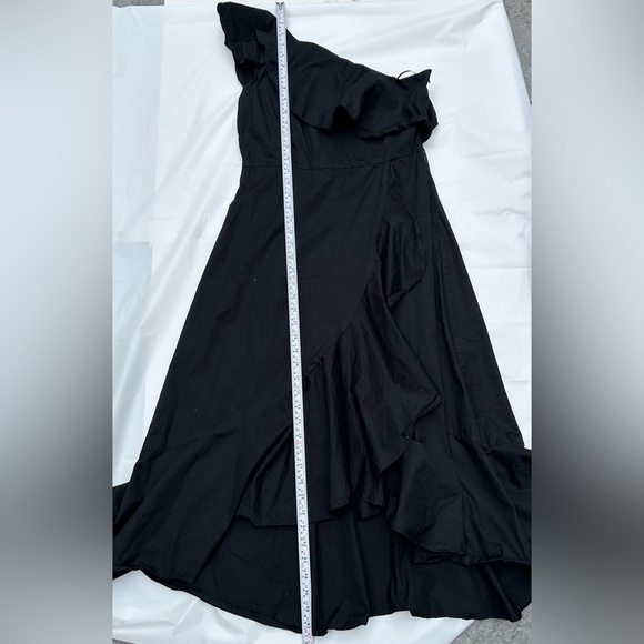 Haute rouge designed in New York ruffle wrap black dress one shoulder - Picture 7 of 9